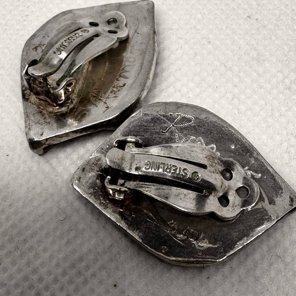 Vtg URI RAMOT Earrings ISRAEL 950 Silver Modernist Antique Roman Glass Clip on - Picture 16 of 17